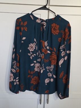 Teal Floral Long-Sleeve Blouse